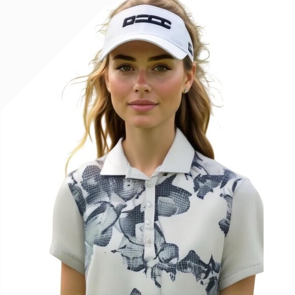 Puma Golf Shirt M Polo Top Athletic Gray Floral Print Short Sleeve DryCELL - Picture 1 of 12